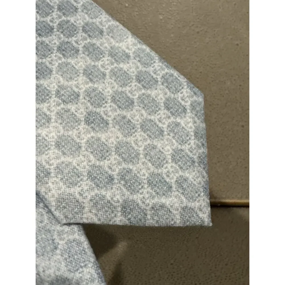 Gucci GG Pattern Tie Light Blue Made In Italy Cotton